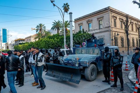 January 18, 2013: Police security detail outside the French Embassy in Tunis