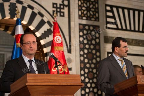 4 juillet 2013 : François Hollande et Ali Laarayedh, Premier ministre tunisien, lors de la  Visite d'Etat de Président de la République française, à Tunis les 4 et 5 juillet 2013.