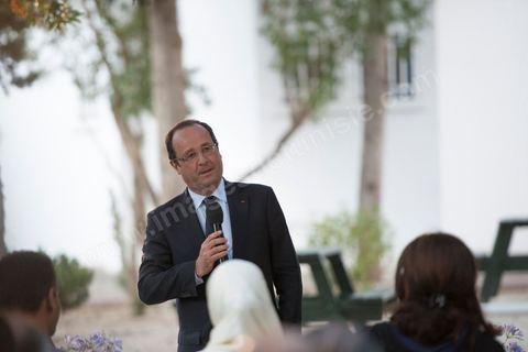 4 juillet 2013 : François Hollande au Lycée français Gustave Flaubert à la Marsa, lors de sa visite d'Etat à Tunis les 4 et 5 juillet 2013.
