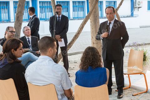 4 juillet 2013 : François Hollande au Lycée français Gustave Flaubert à la Marsa, lors de sa visite d'Etat à Tunis les 4 et 5 juillet 2013.