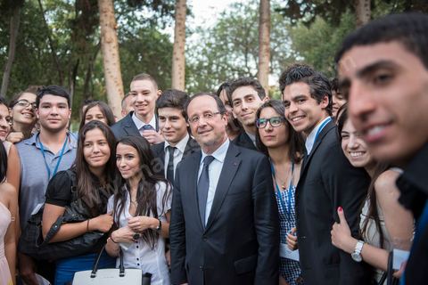 4 juillet 2013 : François Hollande au Lycée français Gustave Flaubert à la Marsa, lors de sa visite d'Etat à Tunis les 4 et 5 juillet 2013.