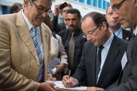 4 juillet 2013 : François Hollande au Lycée français Gustave Flaubert à la Marsa, lors de sa visite d'Etat à Tunis les 4 et 5 juillet 2013.