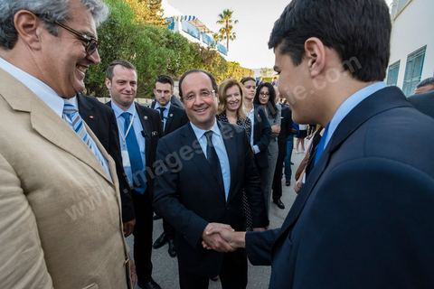 4 juillet 2013 : François Hollande au Lycée français Gustave Flaubert à la Marsa, lors de sa visite d'Etat à Tunis les 4 et 5 juillet 2013.