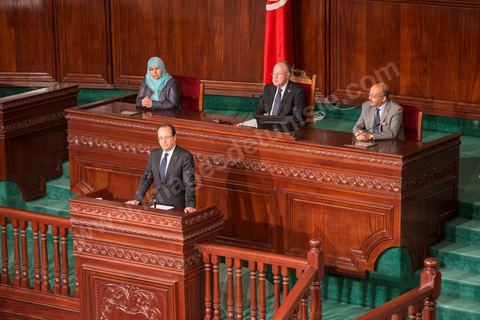 5 juillet 2013 : Réception de François Hollande à l'Assemblée nationale constituante, lors de la visite d'Etat de Président de la République française à Tunis les 4 et 5 juillet 2013.