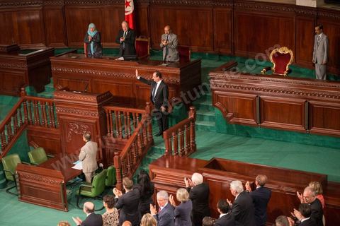 5 juillet 2013 : Réception de François Hollande à l'Assemblée nationale constituante, lors de la visite d'Etat de Président de la République française à Tunis les 4 et 5 juillet 2013.