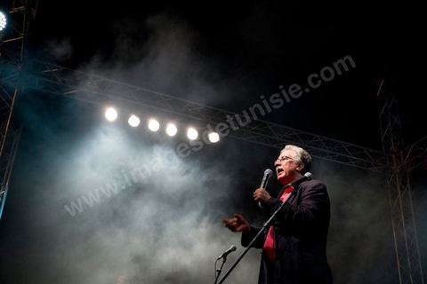 August 24, 2013: Speech by Hamma Hammami, leader of the left-wing Popular Front party, regarding the sit-in by members of parliament at the Bardo, the Tunisian opposition, united in a diverse coalition ranging from the far left to the center-right, mobilized nearly 7,000 of its supporters in Tunis to launch its “Week of Departure,” which aims to force, through peaceful demonstrations, the Ennahda-led government to resign following a month-long political stalemate triggered by the assassination of an opposition figure. 