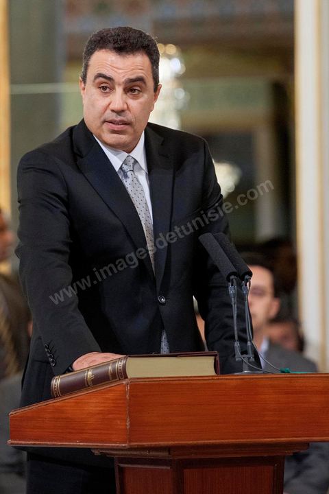 13 mars 2013 : Mehdi Jomaa lors de sa prestation de serment comme Ministre de l'Industrie a été nommé samedi 14 décembre nouveau Premier Ministre tunisien suit au Dialogue national.