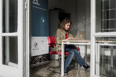 Amira Yahyaoui, President of Al Bawsala, at the NGO's offices.