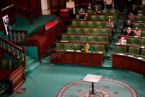 9 janvier 2014 : L'hémicycle de l'Assemblée nationale constituante pendant l'examen de le Constitution.