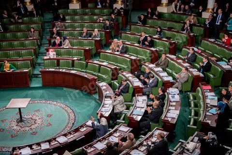9 janvier 2014 : L'hémicycle de l'Assemblée nationale constituante pendant l'examen de le Constitution.