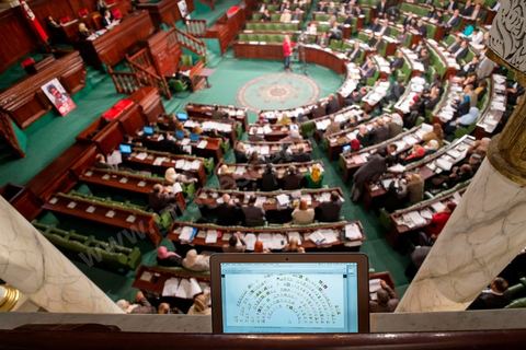 9 janvier 2014 : L'hémicycle de l'Assemblée nationale constituante pendant l'examen de le Constitution.