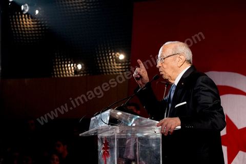 January 14, 2014: Nidaa Tounes rally and speech by Béji Caïd Essebsi at the Tunis Convention Center, on the anniversary of the Revolution.
