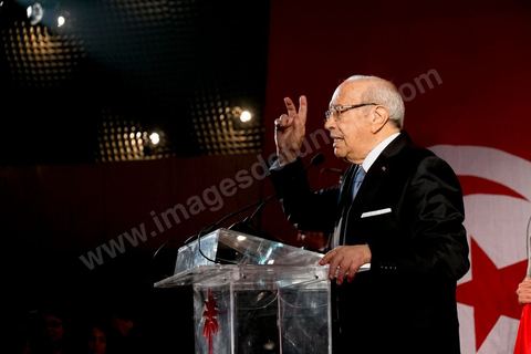 January 14, 2014: Nidaa Tounes rally and speech by Béji Caïd Essebsi at the Tunis Convention Center, on the anniversary of the Revolution. Béji Caïd Essebsi, 87, is the opposition candidate in the upcoming presidential election.