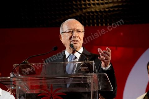 January 14, 2014: Nidaa Tounes rally and speech by Béji Caïd Essebsi at the Tunis Convention Center, on the anniversary of the Revolution.