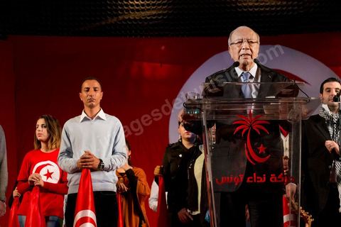 January 14, 2014: Nidaa Tounes rally and speech by Béji Caïd Essebsi at the Tunis Convention Center, on the anniversary of the Revolution.