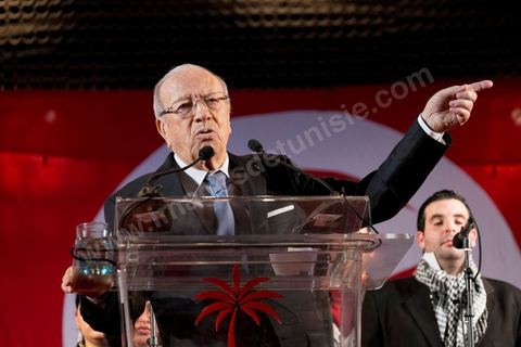 January 14, 2014: Nidaa Tounes rally and speech by Béji Caïd Essebsi at the Tunis Convention Center, on the anniversary of the Revolution.