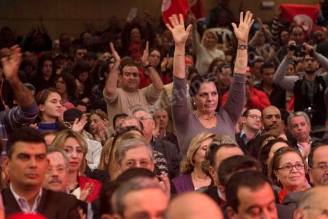 January 14, 2014: Nidaa Tounes rally and speech by Béji Caïd Essebsi at the Tunis Convention Center, on the anniversary of the Revolution.