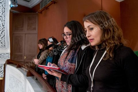 January 14, 2014: The Al Bawsala team, including Amira Yahyaoui, at the National Constituent Assembly, where members continue to review and vote on the articles of the constitution. On the anniversary of the Revolution, the president of the National Constituent Assembly had hoped to finalize the constitution on this commemorative day; unfortunately, heated debates are causing delays. 