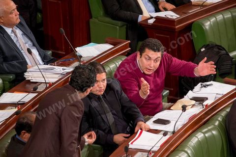 January 14, 2014: Iyedh Dahmani, a PDP representative in the National Constituent Assembly; representatives continue to review and vote on the articles of the constitution. On the anniversary of the Revolution, the president of the National Constituent Assembly had hoped to finalize the constitution on this commemorative day; unfortunately, heated debates are causing delays. 