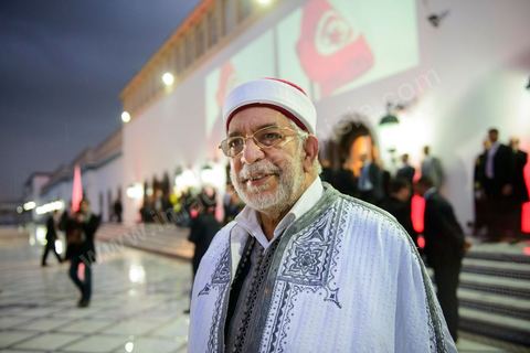 27 janvier 2014 : Abdelfatah Mourou au Palais de Carthage après la Cérémonie de signature de la Constitution à l'assemblée constituante, le 27 janvier 2014 en présence de personnalités nationales et internationales.