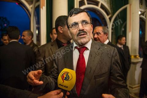 27 janvier 2014 : Ali Laaryedh, Premier ministre, au Palais de Carthage après la Cérémonie de signature de la Constitution à l'assemblée constituante, le 27 janvier 2014 en présence de personnalités nationales et internationales.