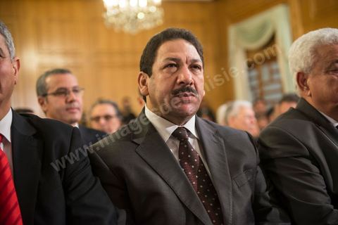 Lotfi Ben Jeddou, Ministre de l'Intérieur, lors de la cérémonie de passation de pouvoir au poste de Chef du gouvernement entre Ali Laarayedh et Mehdi Jomaa à Dar Dhiafa, le 29 janvier 2014.
