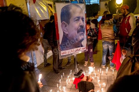 February 6, 2014: That evening, several hundred people gathered on Habib Bourguiba Avenue in downtown Tunis for a candlelight vigil and a concert. Stalls selling buttons, pendants, and photos of the politician were also set up. One year later… commemorations of the assassination of Chokri Belaid, a left-wing opposition figure, took place two days after the announcement of the death of his alleged assassin. The 48-year-old lawyer, a Marxist and pan-Arabist activist and fierce critic of Islamists, was shot and killed on February 6, 2013, outside his home.