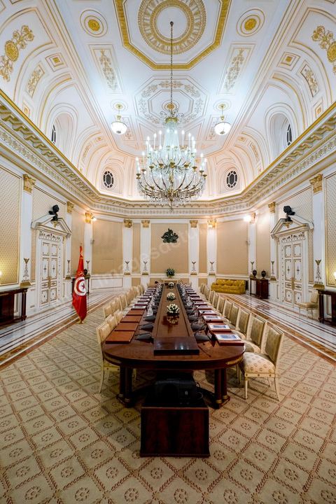 April 24, 2014: Meeting and talks between the French and German foreign ministers and the President of the Republic of Tunisia, Moncef Marzouki, at the Presidential Palace in Carthage. Joint two-day visit to Tunis by Laurent Fabius, French Minister of Foreign Affairs, and his German counterpart, Frank-Walter Steinmeier.
