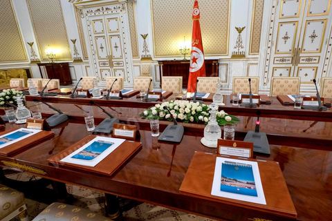 April 24, 2014: Meeting and talks between the French and German foreign ministers and the President of the Republic of Tunisia, Moncef Marzouki, at the Presidential Palace in Carthage. Joint two-day visit to Tunis by Laurent Fabius, French Minister of Foreign Affairs, and his German counterpart, Frank-Walter Steinmeier.