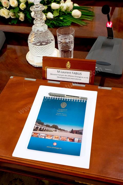 April 24, 2014: Meeting and talks between the French and German foreign ministers and the President of the Republic of Tunisia, Moncef Marzouki, at the Presidential Palace in Carthage. Joint two-day visit to Tunis by Laurent Fabius, French Minister of Foreign Affairs, and his German counterpart, Frank-Walter Steinmeier.