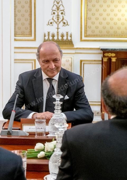 April 24, 2014: Meeting and talks between the French and German foreign ministers and the President of the Republic of Tunisia, Moncef Marzouki, at the Presidential Palace in Carthage. Joint two-day visit to Tunis by Laurent Fabius, French Minister of Foreign Affairs, and his German counterpart, Frank-Walter Steinmeier.