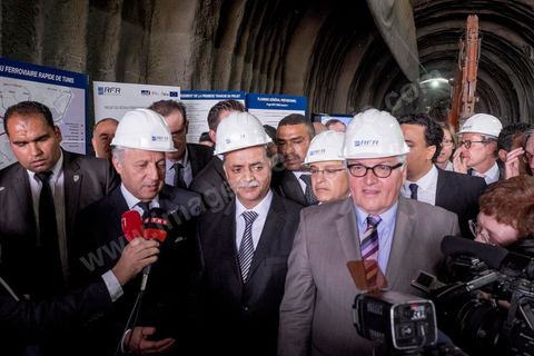 25 avril 2014 : Visite du chantier du Réseau Ferroviaire Rapide de Tunis (RFR) à Tunis. Projet financé par l'état tunisien, l'AFD, la BEI, la KfW et l'UE. Visite conjointe de Laurent Fabius, Ministre des Affaires Etrangères français et de son homologue allemand Frank-Walter Steinmeier à Tunis.
