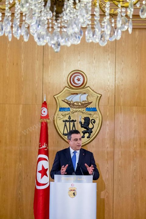 14 mai 2014 : Conférence de presse de Mehdi Jomaa, chef du gouvernement, pour son bilan des 100 jours. en présence des membres de son gouvernement, des chefs et rédacteurs en chefs des médias tunisiens et étrangers.