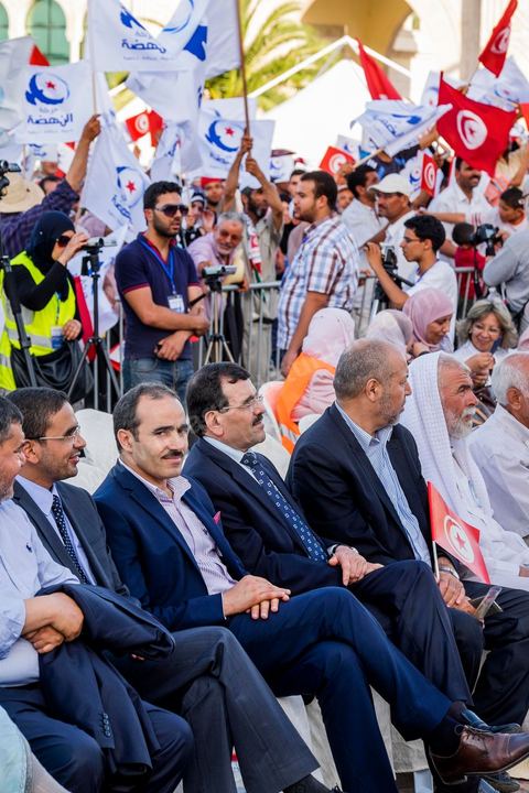 June 7, 2014: Ali Larayedh and Walid Benani. The Islamist Ennahda Party celebrates its 33rd anniversary in the main square of the Kasbah in Tunis. More than 3,000 supporters gathered for what resembled a political rally, featuring music and a speech by the party’s founder and president, Rached Ghannouchi.