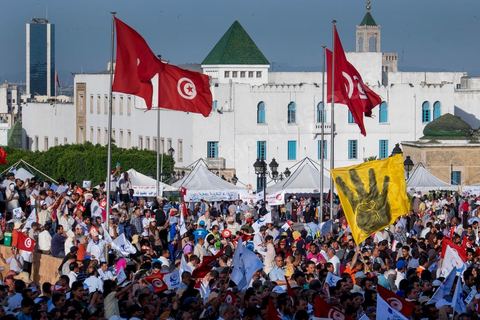 June 7, 2014: The Islamist Ennahda Party celebrates its 33rd anniversary in the large Kasbah Square in Tunis. More than 3,000 supporters gathered for what resembled a political rally, featuring music and a speech by the party’s founder and president, Rached Ghannouchi.