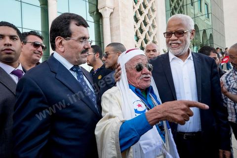 7 juin 2014 : Ali Larayedh. le parti islamiste Ennahdha fête son 33ème anniversaire sur la grade place de la Kasbah à Tunis. Plus de 3000 militants sont venus assister à ce qui ressemble à un meeting politique, musique et discours du fondateur et président du parti Rached Ghannouchi.