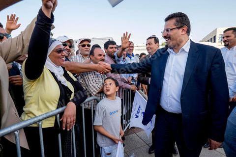 7 juin 2014 : Rafik Abdessalem Bouchleka. le parti islamiste Ennahdha fête son 33ème anniversaire sur la grade place de la Kasbah à Tunis. Plus de 3000 militants sont venus assister à ce qui ressemble à un meeting politique, musique et discours du fondateur et président du parti Rached Ghannouchi.