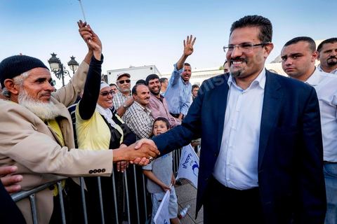7 juin 2014 : Rafik Abdessalem Bouchleka. le parti islamiste Ennahdha fête son 33ème anniversaire sur la grade place de la Kasbah à Tunis. Plus de 3000 militants sont venus assister à ce qui ressemble à un meeting politique, musique et discours du fondateur et président du parti Rached Ghannouchi.