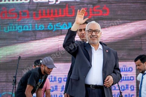 June 7, 2014: Rached Ghannouchi, founder and president of the Islamist Ennahda Party. The Islamist Ennahda party is celebrating its 33rd anniversary in the main square of the Kasbah in Tunis. More than 3,000 supporters have gathered for what resembles a political rally, featuring music and a speech by the party’s founder and president, Rached Ghannouchi.
