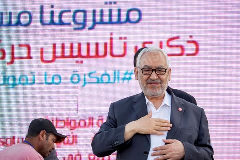 June 7, 2014: Rached Ghannouchi, founder and president of the Islamist Ennahda Party. The Islamist Ennahda party is celebrating its 33rd anniversary in the main square of the Kasbah in Tunis. More than 3,000 supporters have gathered for what resembles a political rally, featuring music and a speech by the party’s founder and president, Rached Ghannouchi.