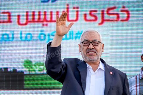 June 7, 2014: Rached Ghannouchi, founder and president of the Islamist Ennahda Party. The Islamist Ennahda party is celebrating its 33rd anniversary in the main square of the Kasbah in Tunis. More than 3,000 supporters have gathered for what resembles a political rally, featuring music and a speech by the party’s founder and president, Rached Ghannouchi.