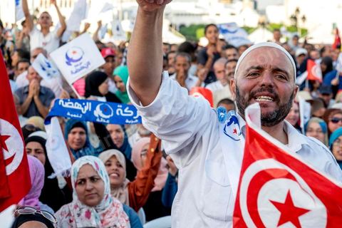 June 7, 2014: The Islamist Ennahda Party celebrates its 33rd anniversary in the large Kasbah Square in Tunis. More than 3,000 supporters gathered for what resembled a political rally, featuring music and a speech by the party’s founder and president, Rached Ghannouchi.