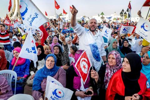 June 7, 2014: The Islamist Ennahda Party celebrates its 33rd anniversary in the large Kasbah Square in Tunis. More than 3,000 supporters gathered for what resembled a political rally, featuring music and a speech by the party’s founder and president, Rached Ghannouchi.