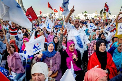 June 7, 2014: The Islamist Ennahda Party celebrates its 33rd anniversary in the large Kasbah Square in Tunis. More than 3,000 supporters gathered for what resembled a political rally, featuring music and a speech by the party’s founder and president, Rached Ghannouchi.