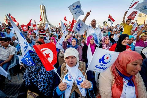 June 7, 2014: The Islamist Ennahda Party celebrates its 33rd anniversary in the large Kasbah Square in Tunis. More than 3,000 supporters gathered for what resembled a political rally, featuring music and a speech by the party’s founder and president, Rached Ghannouchi.