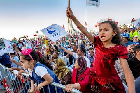 June 7, 2014: The Islamist Ennahda Party celebrates its 33rd anniversary in the large Kasbah Square in Tunis. More than 3,000 supporters gathered for what resembled a political rally, featuring music and a speech by the party’s founder and president, Rached Ghannouchi.