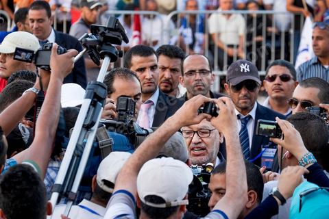 June 7, 2014: Rached Ghannouchi, founder and president of the Islamist Ennahda Party. The Islamist Ennahda party is celebrating its 33rd anniversary in the main square of the Kasbah in Tunis. More than 3,000 supporters have gathered for what resembles a political rally, featuring music and a speech by the party’s founder and president, Rached Ghannouchi.