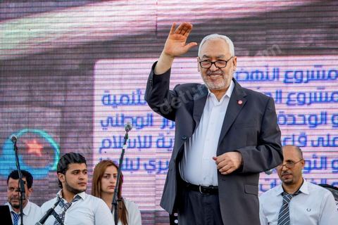 June 7, 2014: Rached Ghannouchi, founder and president of the Islamist Ennahda Party. The Islamist Ennahda party is celebrating its 33rd anniversary in the main square of the Kasbah in Tunis. More than 3,000 supporters have gathered for what resembles a political rally, featuring music and a speech by the party’s founder and president, Rached Ghannouchi.