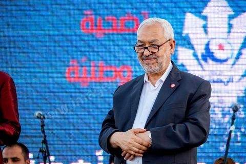 June 7, 2014: Rached Ghannouchi, founder and president of the Islamist Ennahda Party. The Islamist Ennahda party is celebrating its 33rd anniversary in the main square of the Kasbah in Tunis. More than 3,000 supporters have gathered for what resembles a political rally, featuring music and a speech by the party’s founder and president, Rached Ghannouchi.