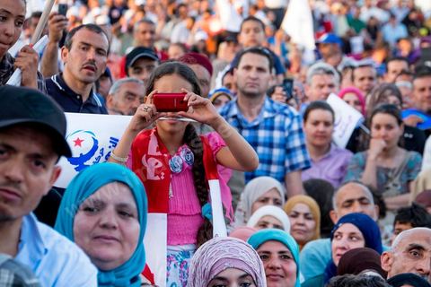June 7, 2014: The Islamist Ennahda Party celebrates its 33rd anniversary in the large Kasbah Square in Tunis. More than 3,000 supporters gathered for what resembled a political rally, featuring music and a speech by the party’s founder and president, Rached Ghannouchi.